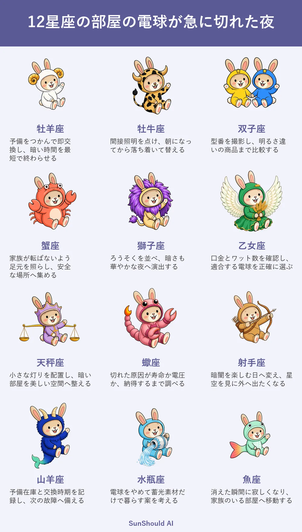 夜に電球が切れる12星座あるある｜牡羊座は即交換、獅子座はろうそく