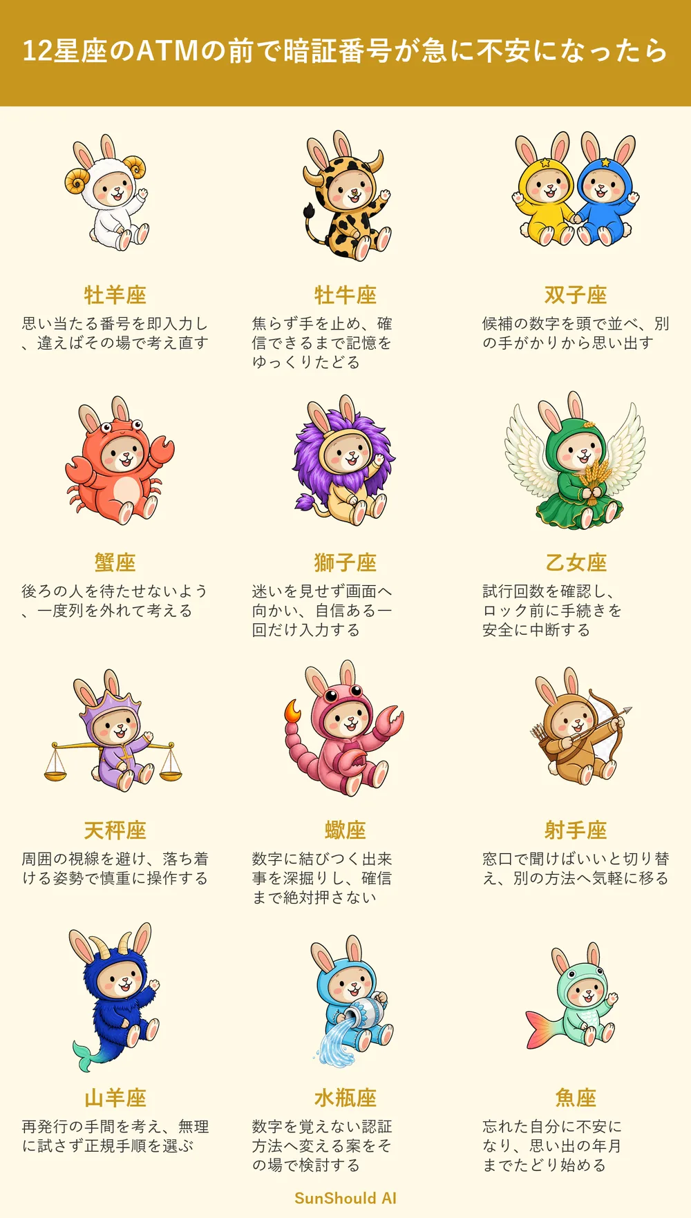 ATMで番号が不安な12星座あるある｜牡羊座は入力、蟹座は列を外れる