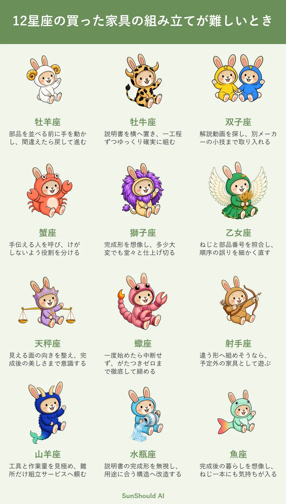 家具の組み立てが難しい12星座あるある｜牡羊座は着手、水瓶座は改造