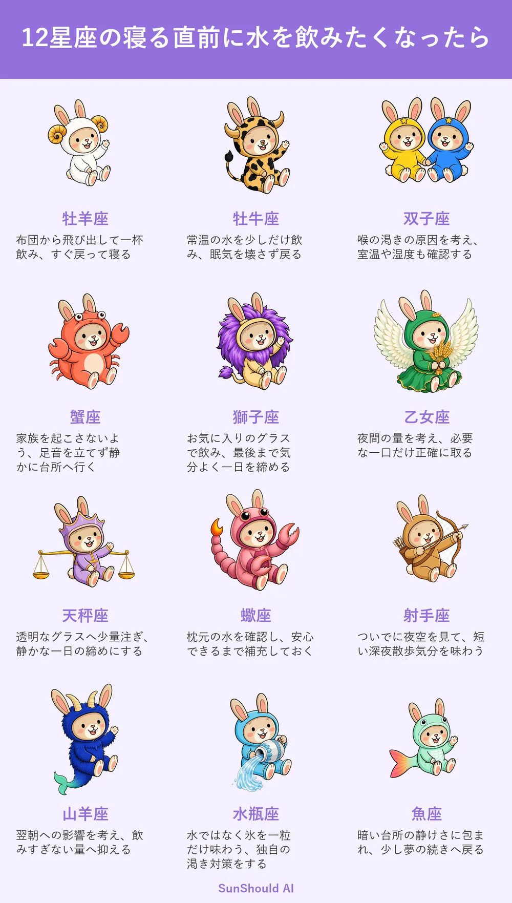 寝る直前に水が欲しい12星座あるある｜牡羊座は即往復、射手座は夜空