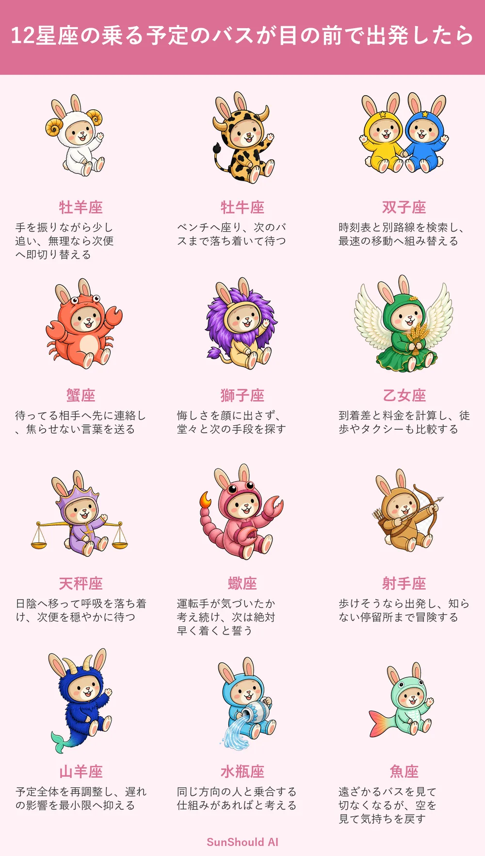 目の前でバスが出た12星座あるある｜牡羊座は追走、射手座は歩く