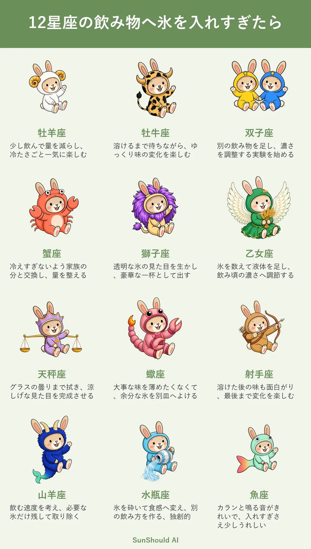 飲み物に氷を入れすぎた12星座あるある｜牡羊座は一気、蠍座は別皿へ