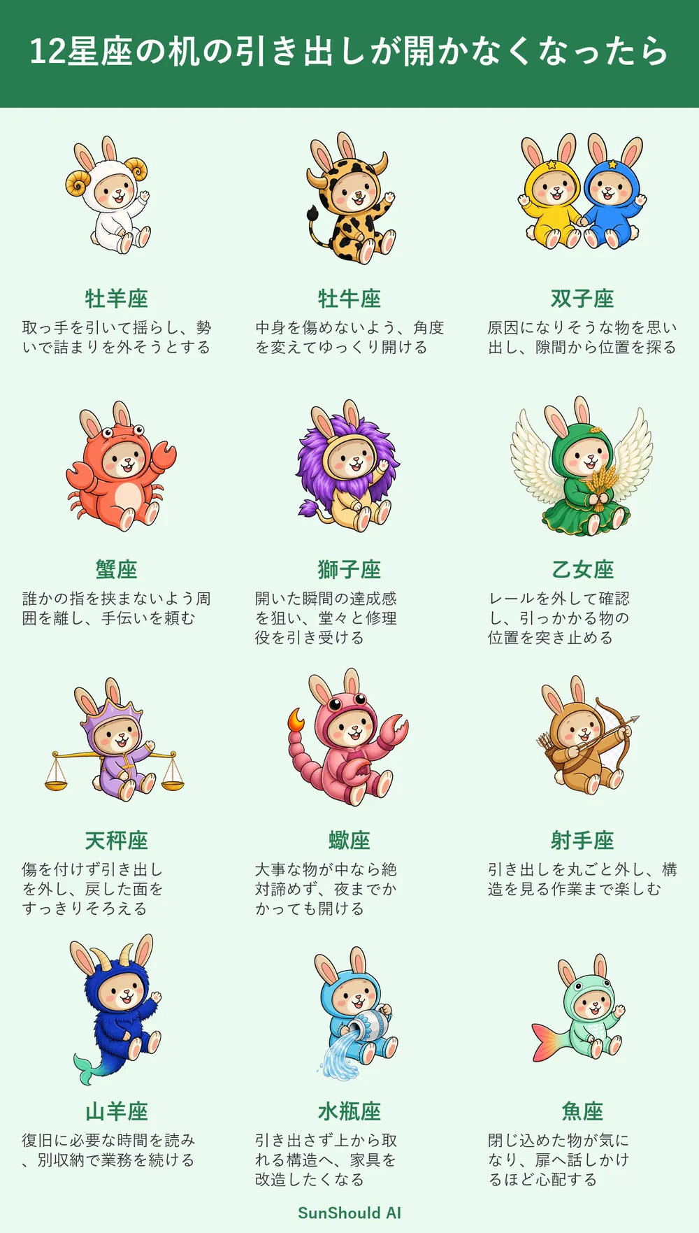 机の引き出しが開かない12星座あるある｜牡羊座は揺らす、蠍座は徹夜も