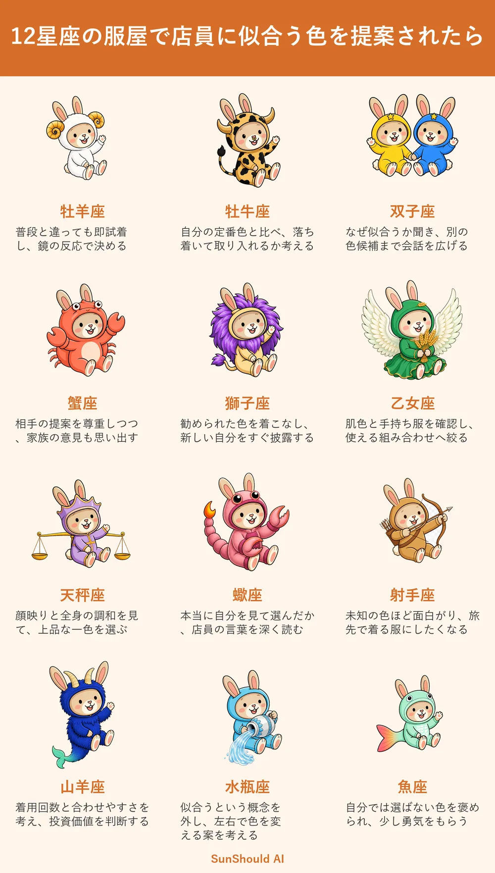 店員に似合う色を提案された12星座あるある｜牡羊座は即試着、魚座は勇気