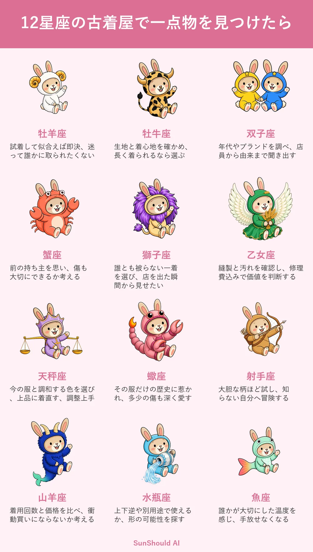 古着屋の一点物12星座あるある｜牡羊座は即決、蠍座は歴史に惹かれる
