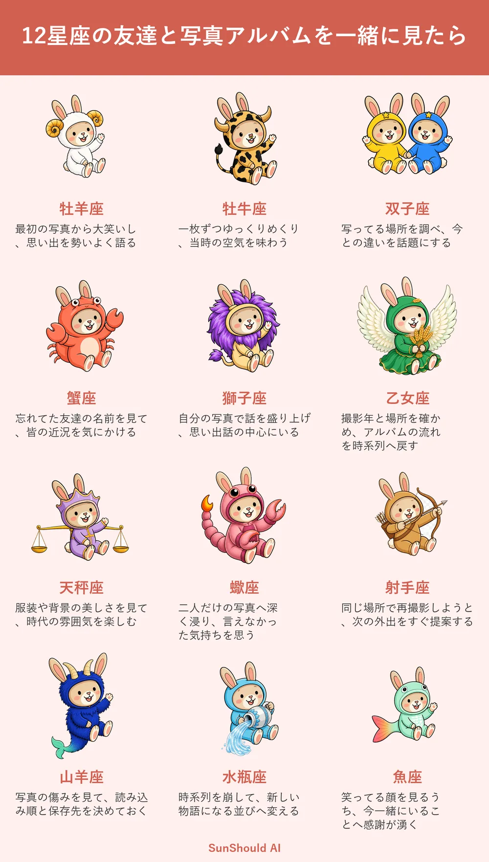 友達とアルバムを見る12星座あるある｜牡羊座は大笑い、蠍座は深く回想