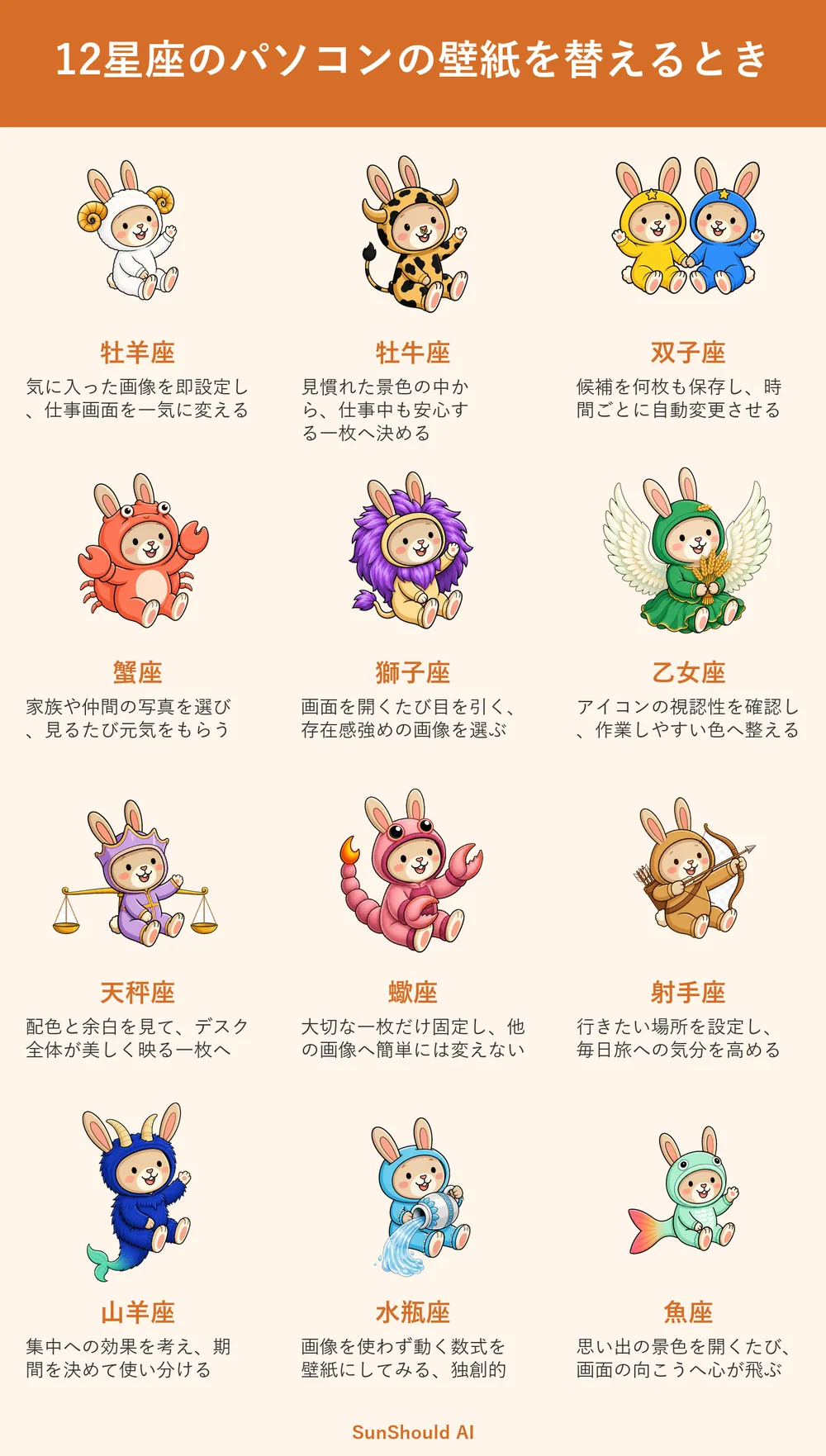 パソコン壁紙を替える12星座あるある｜牡羊座は即設定、水瓶座は動く数式