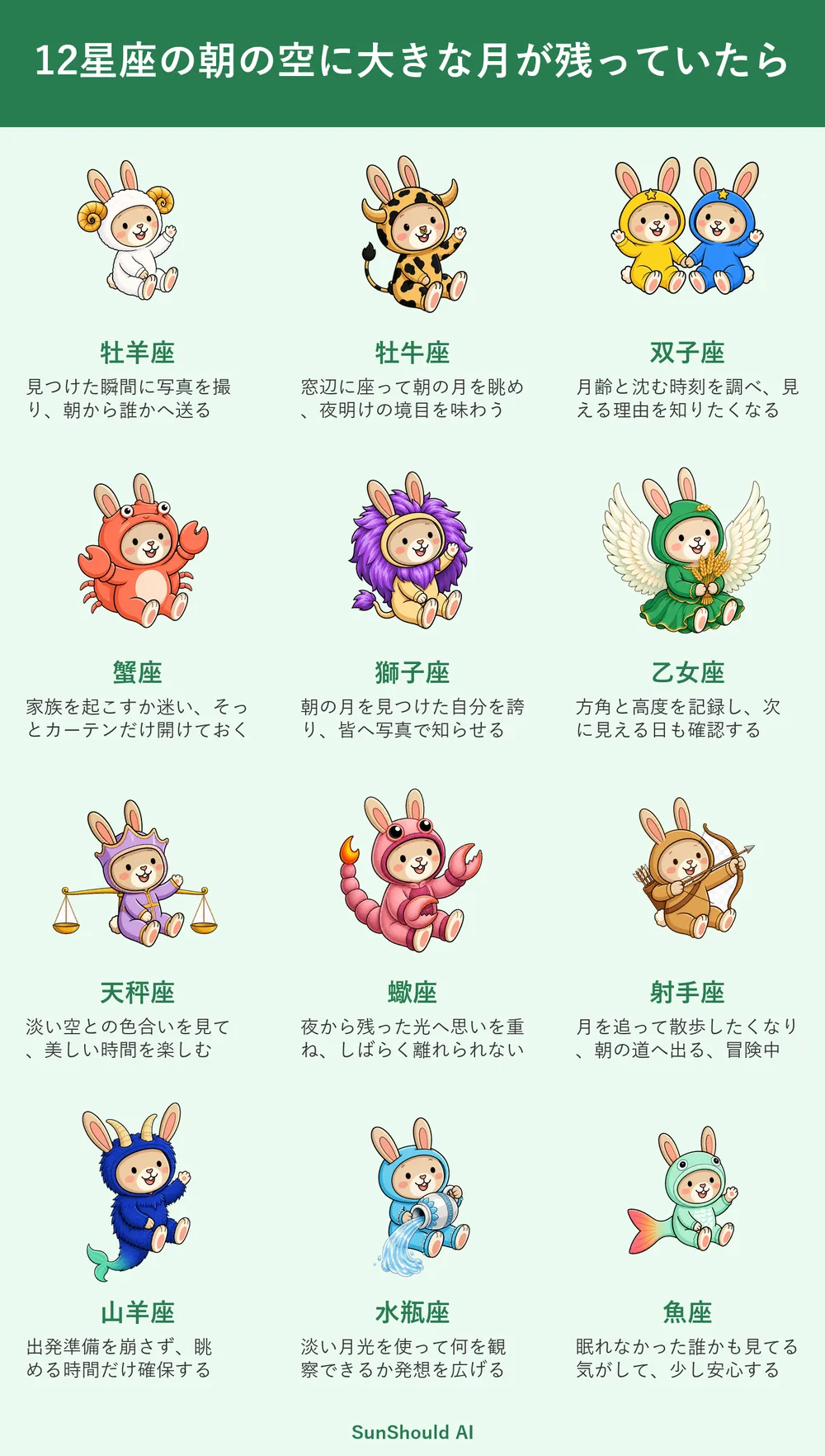 朝空に大きな月が残る12星座あるある｜牡羊座は即撮影、魚座は安心