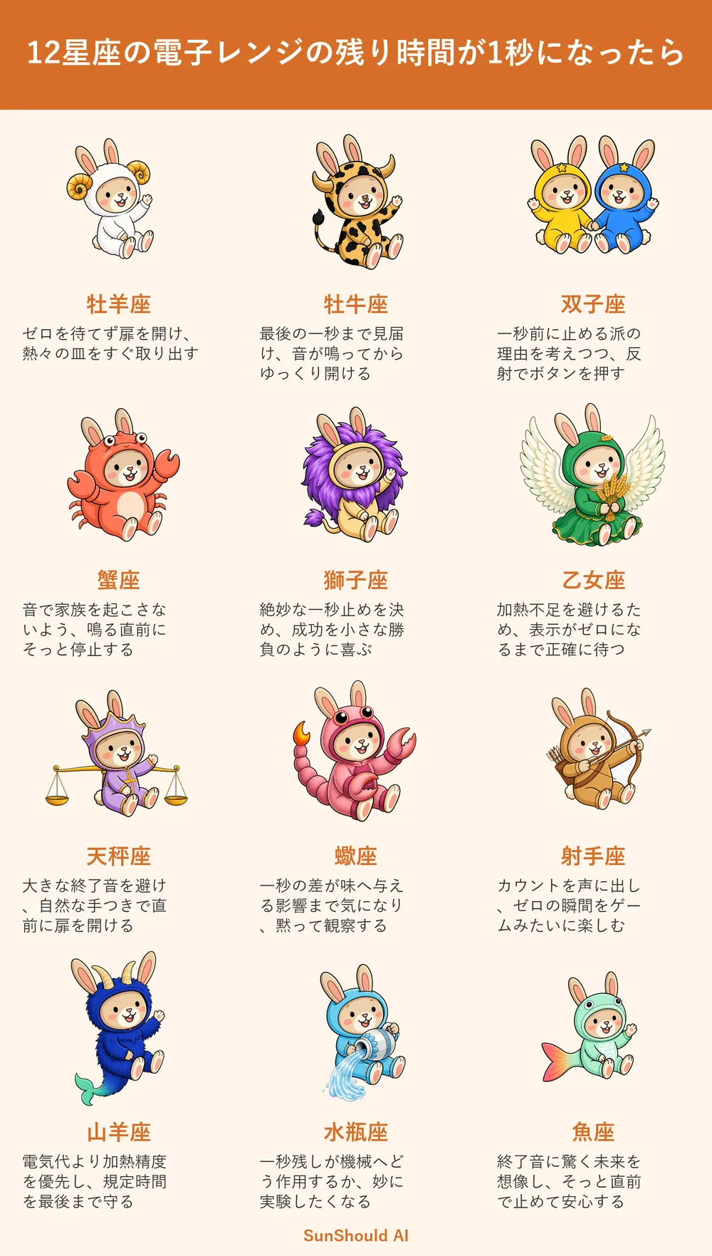 電子レンジ残り1秒の12星座あるある｜牡羊座は即開け、乙女座はゼロ待ち