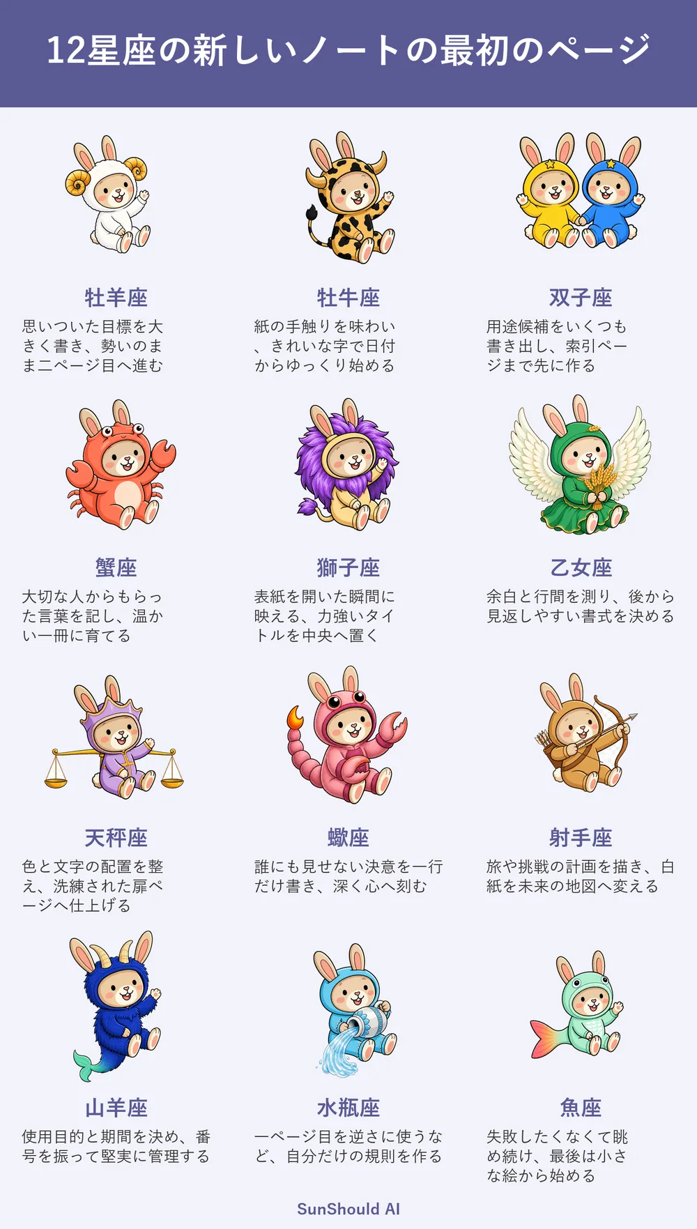 新しいノートの1ページ目12星座あるある｜牡羊座は目標、魚座は小さな絵