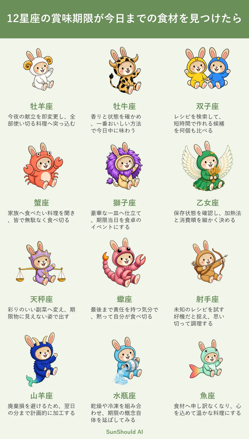 賞味期限が今日の食材12星座あるある｜牡羊座は献立変更、獅子座は豪華に