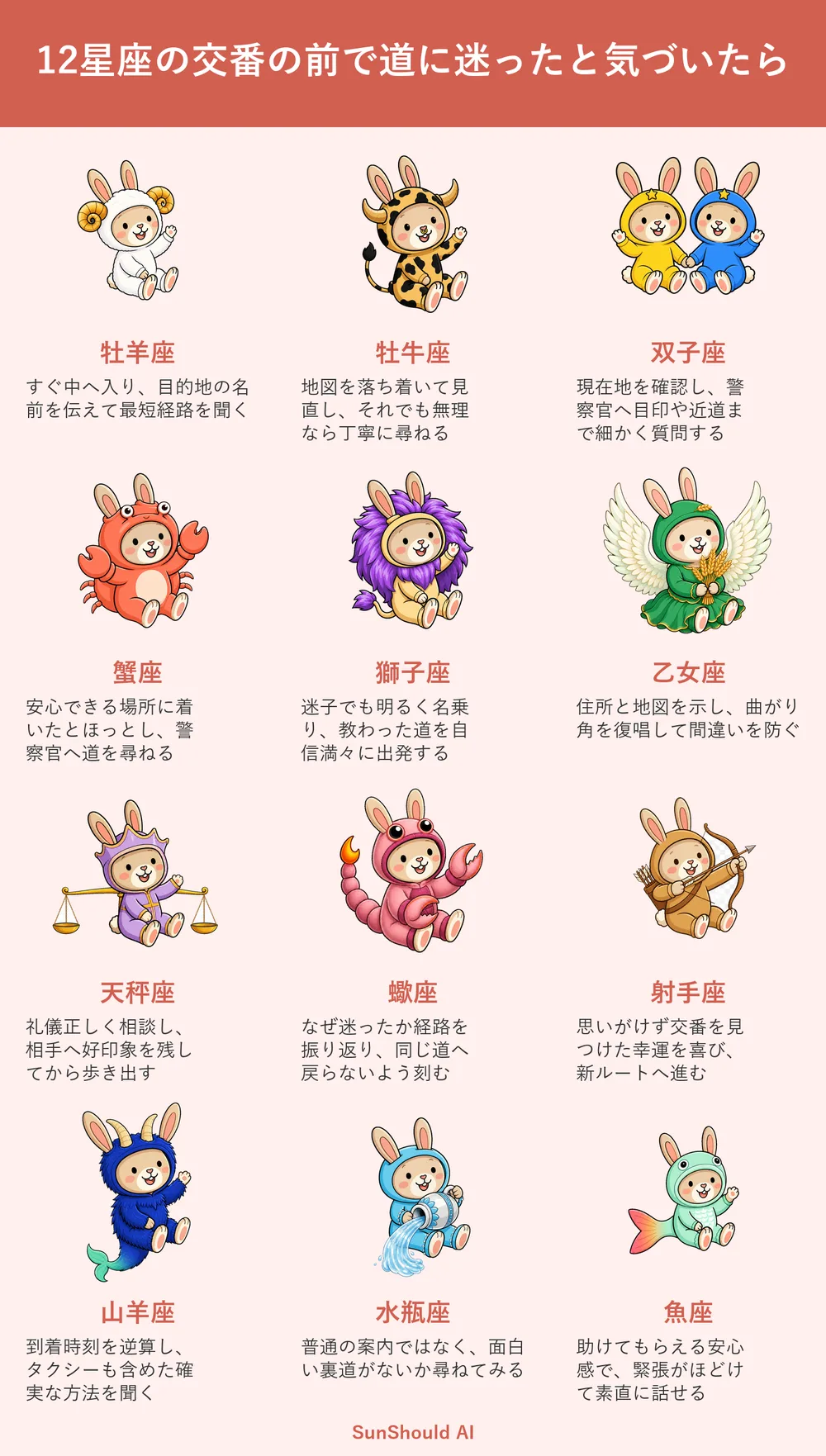 交番前で迷子に気づく12星座あるある｜牡羊座は即質問、射手座は幸運