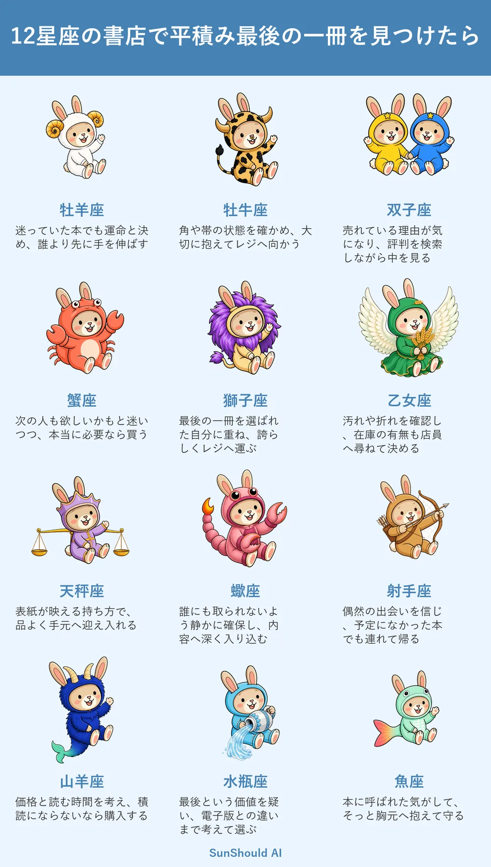 平積み最後の一冊の12星座あるある｜牡羊座は即確保、水瓶座は価値を疑う
