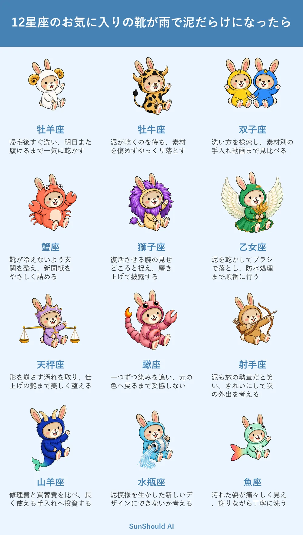 泥だらけのお気に入り靴の12星座あるある｜牡羊座は即洗い、蠍座は染みを追う