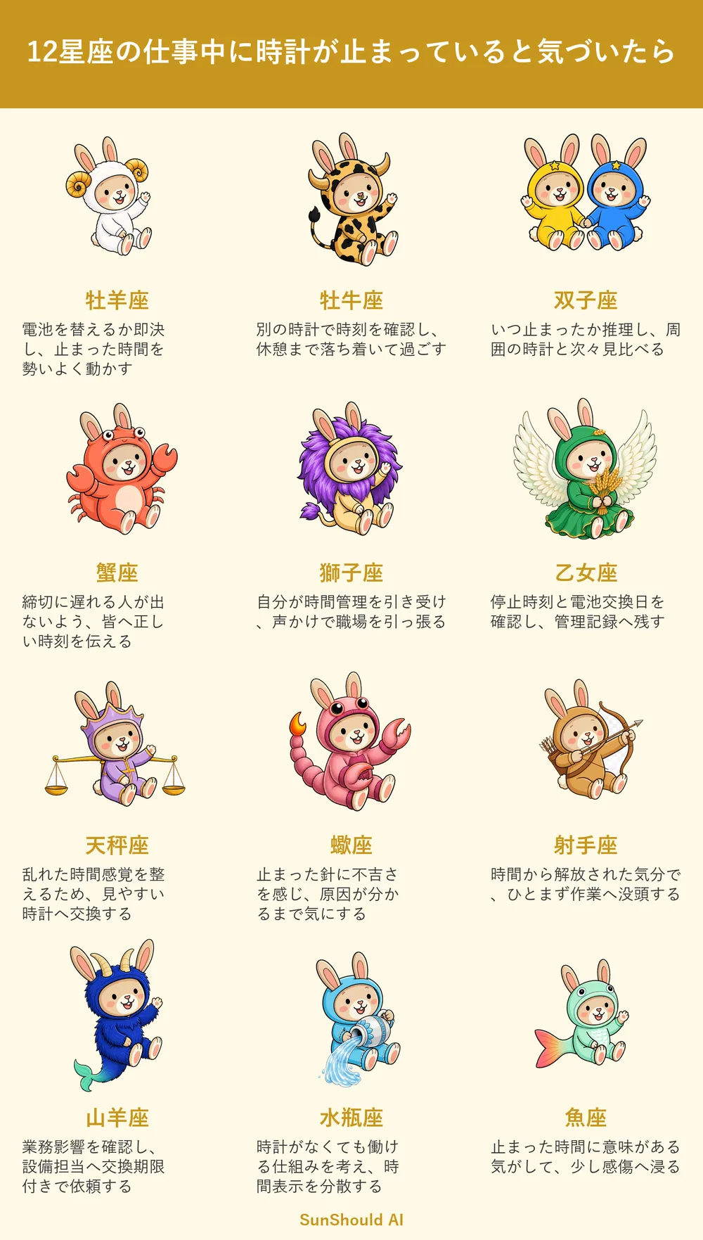 仕事中に時計が止まった12星座あるある｜牡羊座は即交換、魚座は時刻に意味を見る