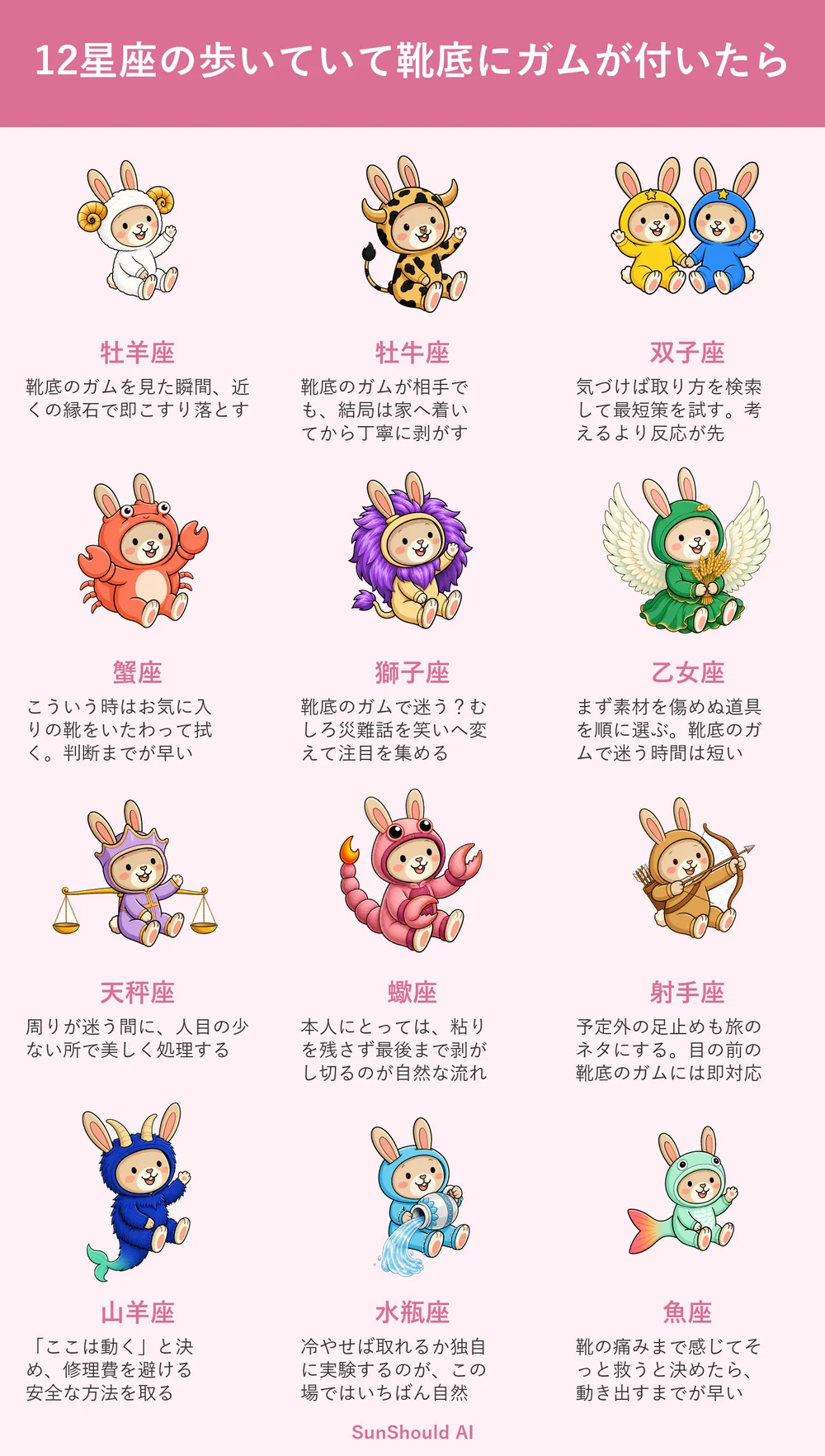 靴底にガムが付いた12星座あるある｜牡羊座は即落とし、蠍座は一片も残さない