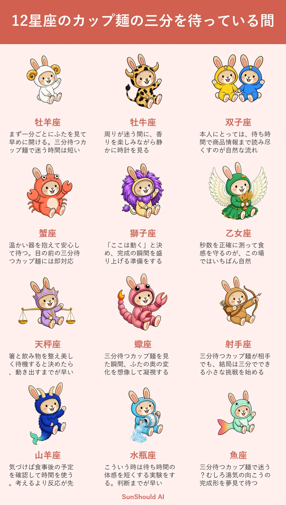 カップ麺の三分を待つ12星座あるある｜牡羊座は早めに開け、乙女座は秒まで計測