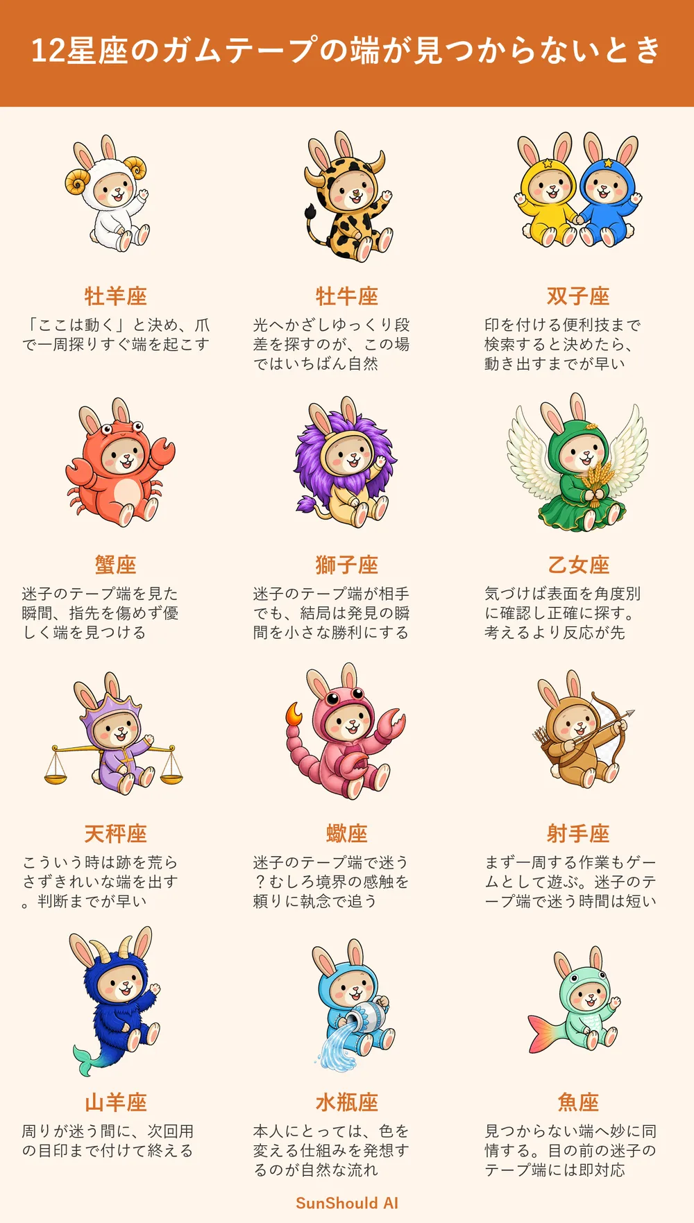 ガムテープの端を探す12星座あるある｜牡羊座は爪で一周、蠍座は感触を追う