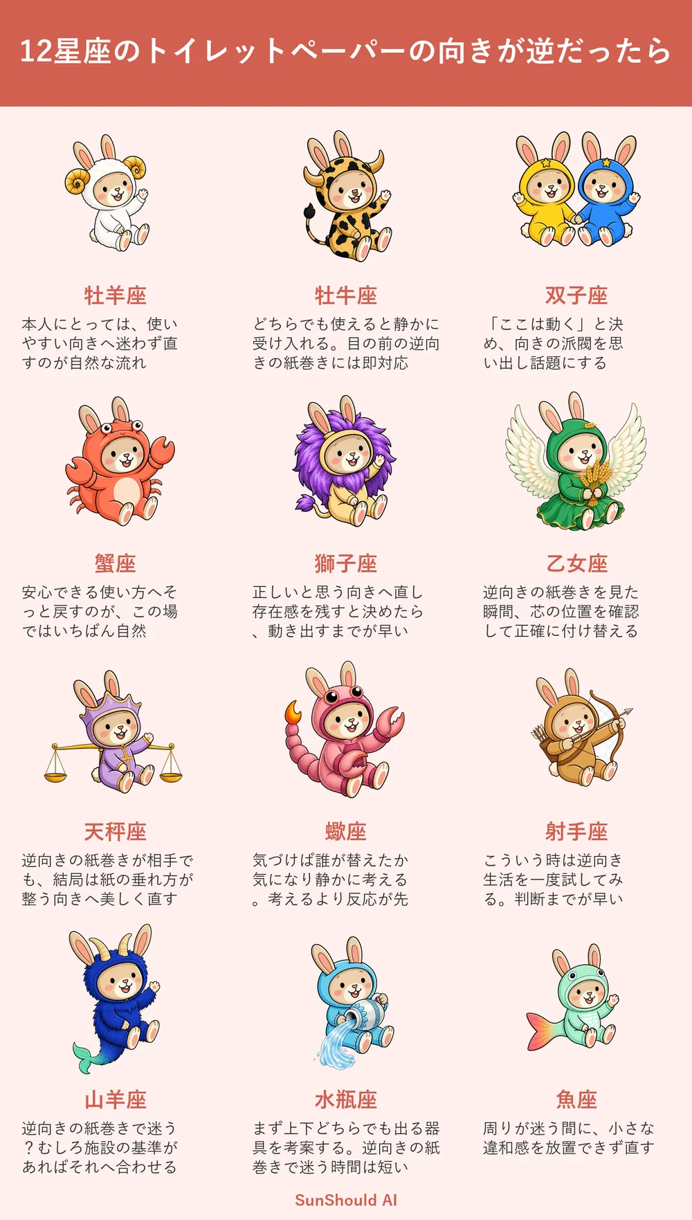トイレットペーパーが逆向きの12星座あるある｜牡羊座は即直し、水瓶座は器具を考案