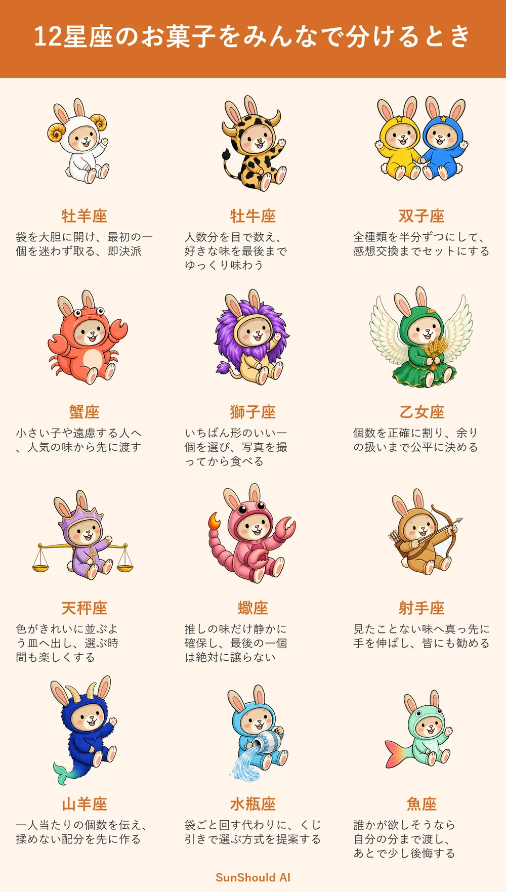 お菓子を分ける12星座あるある｜牡羊座は即決、魚座は自分の分まで譲る