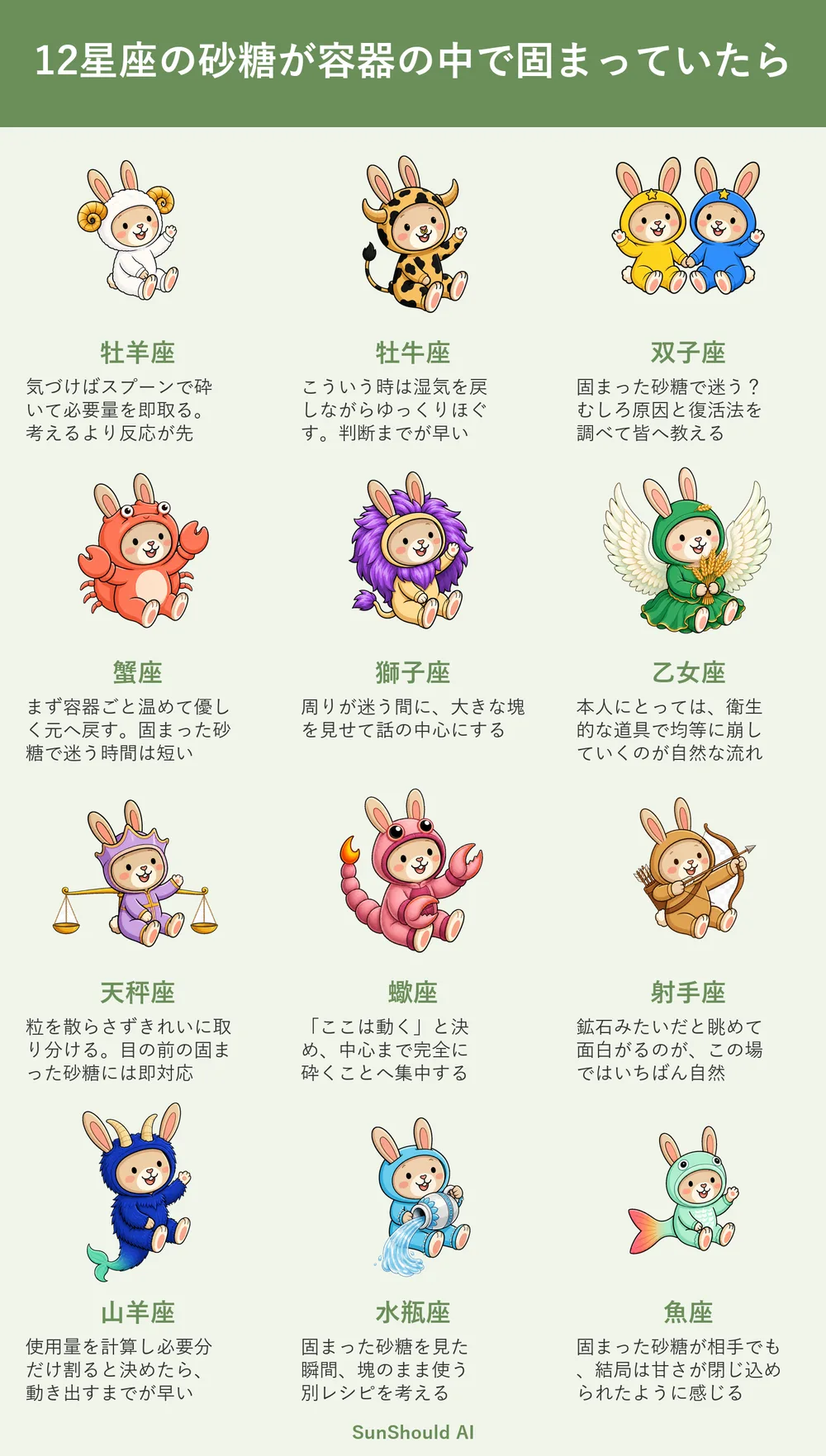 固まった砂糖の12星座あるある｜牡羊座は砕き、水瓶座は別レシピへ転換