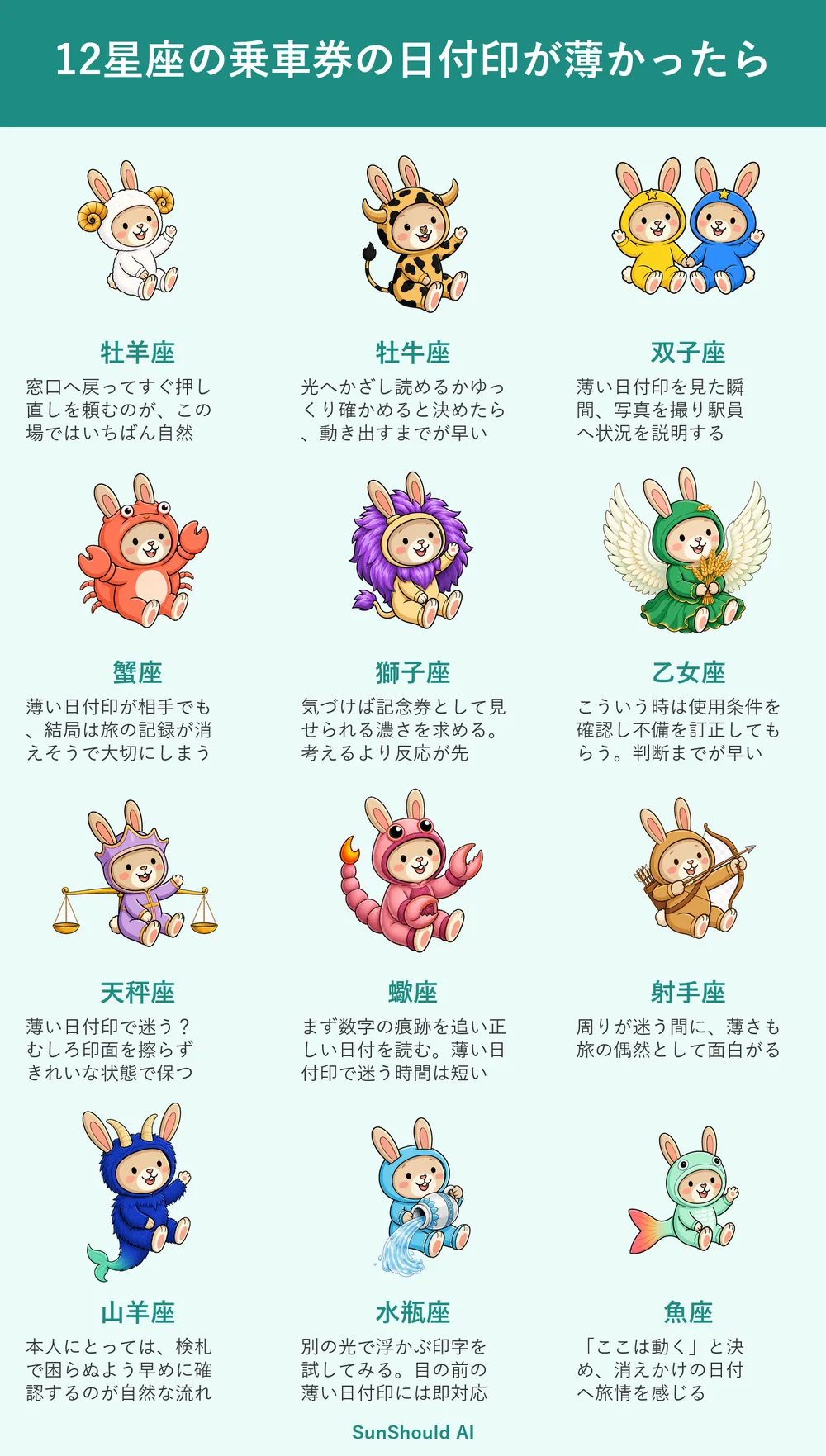 薄い乗車券の日付印の12星座あるある｜牡羊座は押し直し、蠍座は数字を追う
