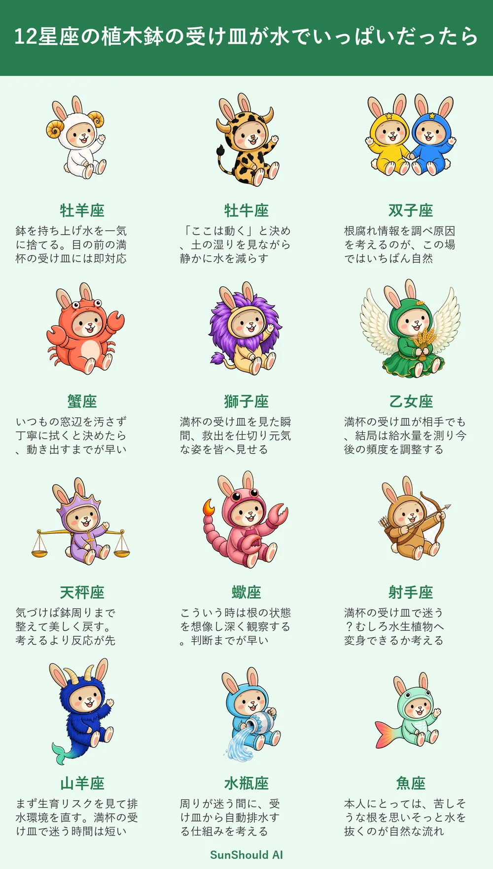 水で満杯の植木鉢の受け皿の12星座あるある｜牡羊座は即排水、蠍座は根を思う