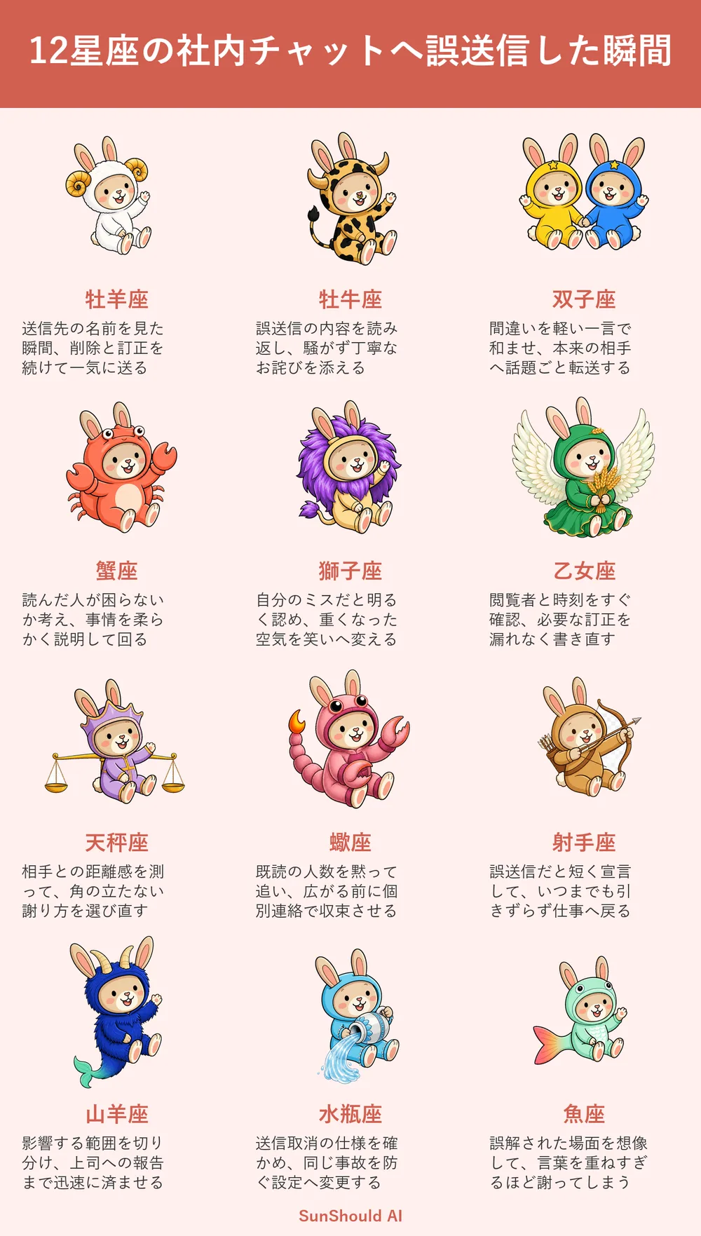 社内チャット誤送信の12星座あるある｜牡羊座は即訂正、蠍座は既読を追う