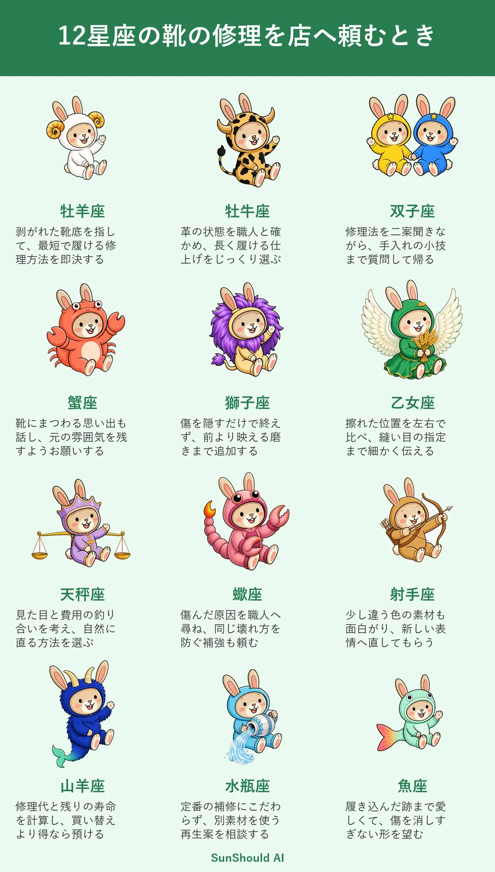 靴の修理を店へ頼むときの12星座あるある｜最短修理と思い出重視
