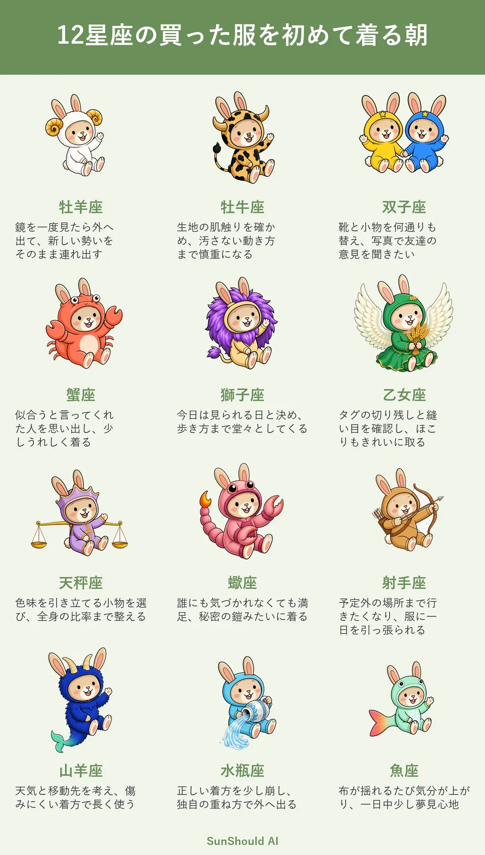 新しい服を初めて着る朝の12星座あるある｜獅子座は堂々、蠍座は秘密の鎧
