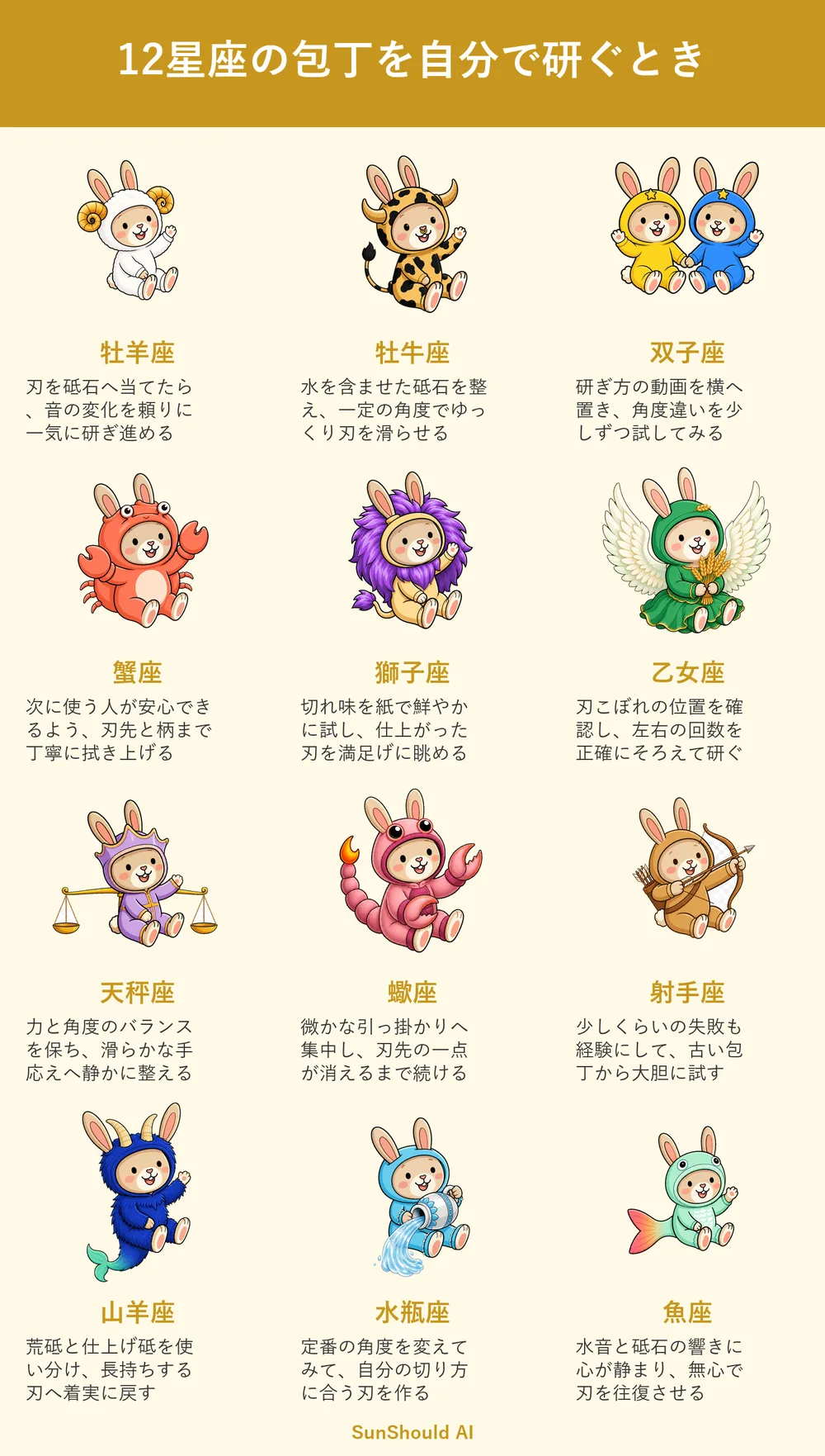 包丁を自分で研ぐときの12星座あるある｜牡羊座は一気に、乙女座は回数を厳密に