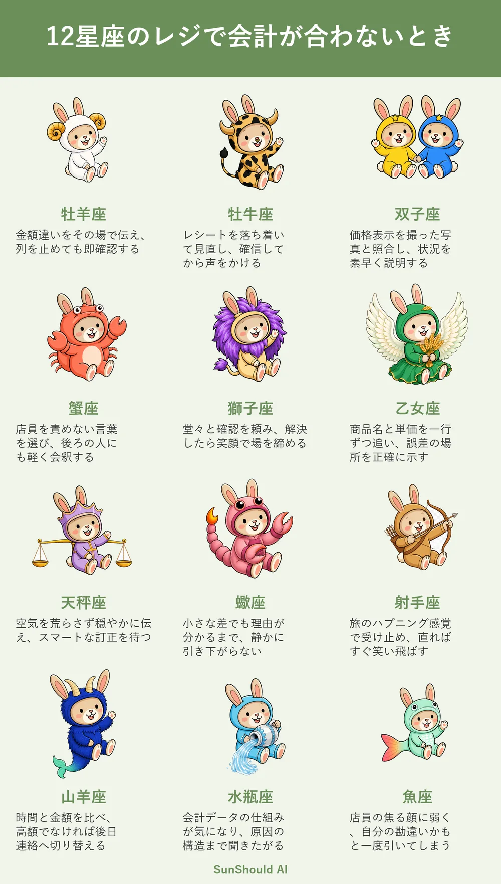 レジの会計違い12星座あるある｜牡羊座は即確認、蠍座は理由まで追う