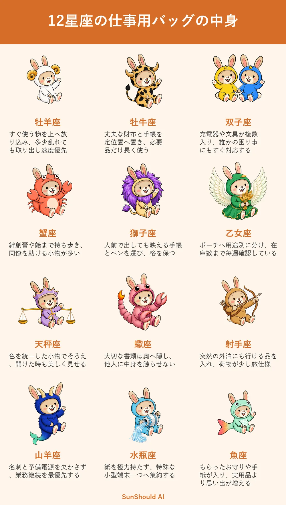 仕事用バッグの12星座あるある｜乙女座は用途別、水瓶座は端末一つ