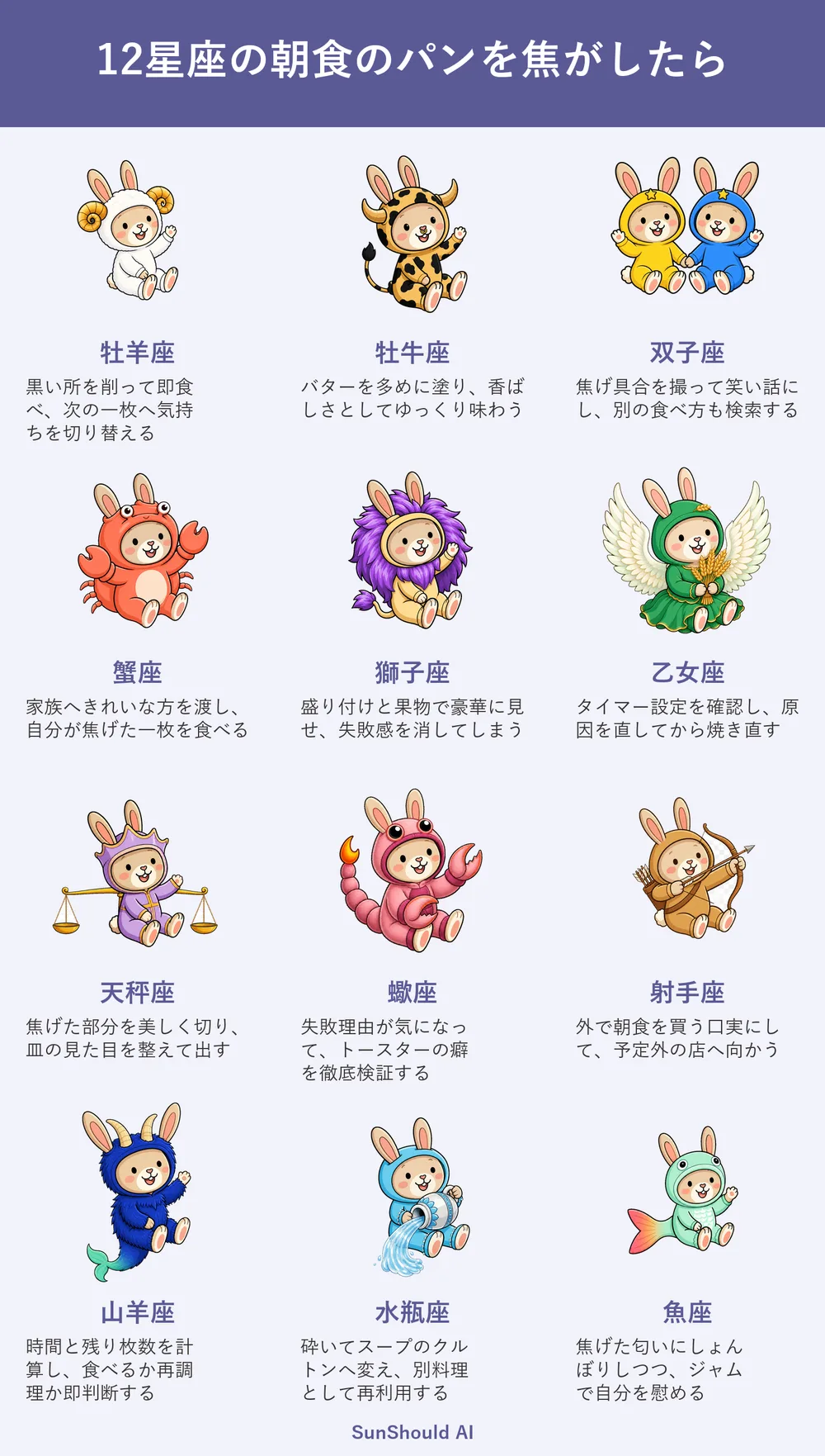 パンを焦がした朝の12星座あるある｜牡羊座は即切替、水瓶座は再利用