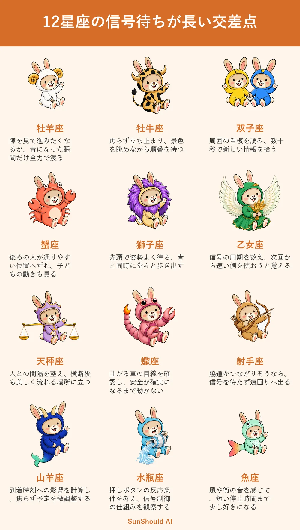 長い信号待ちの12星座あるある｜乙女座は周期計測、水瓶座は制御観察